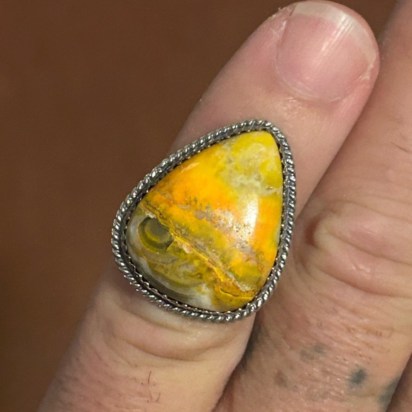 STERLING SILVER NATIVE AMERICAN SIGNED NEW HAND MADE BUMBLEBEE JASPER RING SZ 6 - Picture 5 of 11